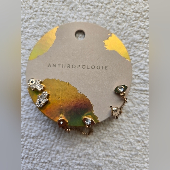 NWT! Anthropologie, Hamsa and Evil Eye Earring Set, 14k Gold Plated, MSRP $58 - Picture 2 of 3